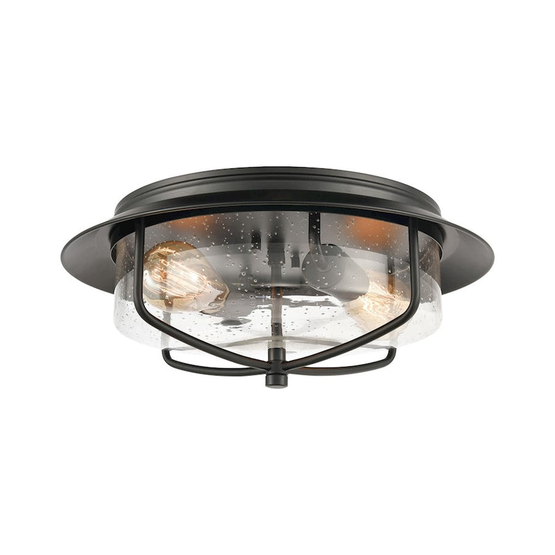 ELK Lighting Lakeshore Drive 2-Light Flush Mount, Black/Seedy Glass