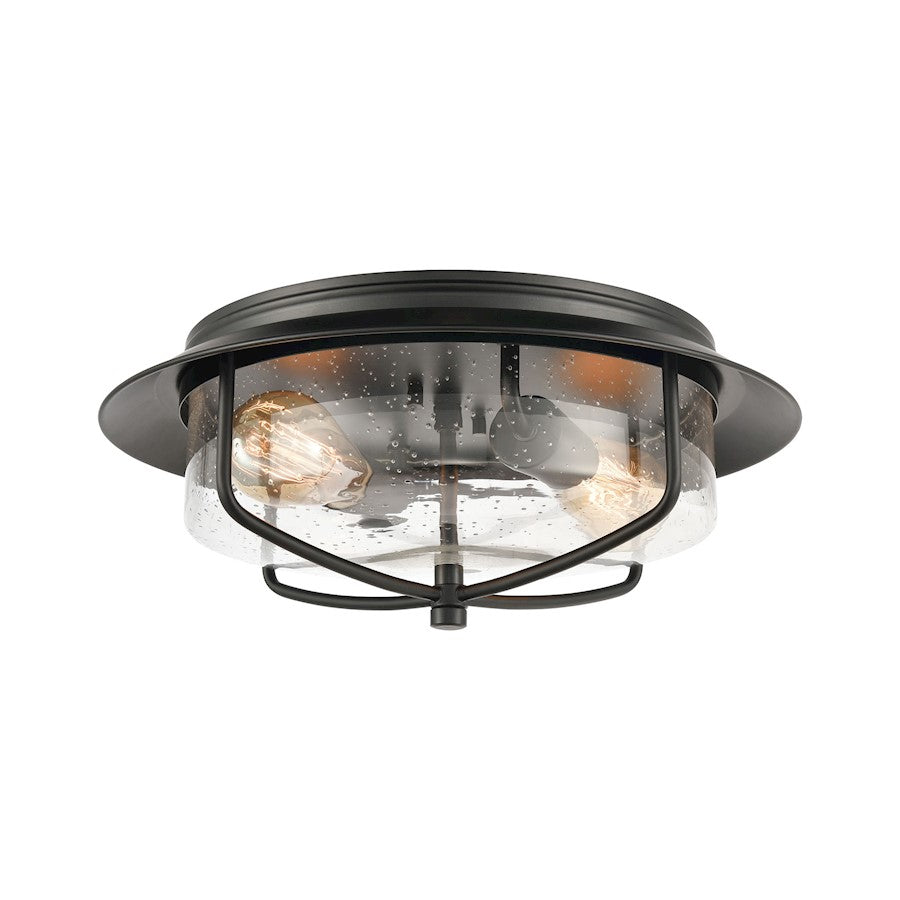 ELK Lighting Lakeshore Drive 2-Light Flush Mount, Black/Seedy Glass