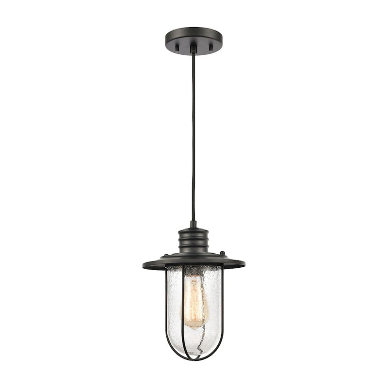 ELK Lighting Lakeshore Drive 1-Light Mini Pendant, Black/Seedy Glass