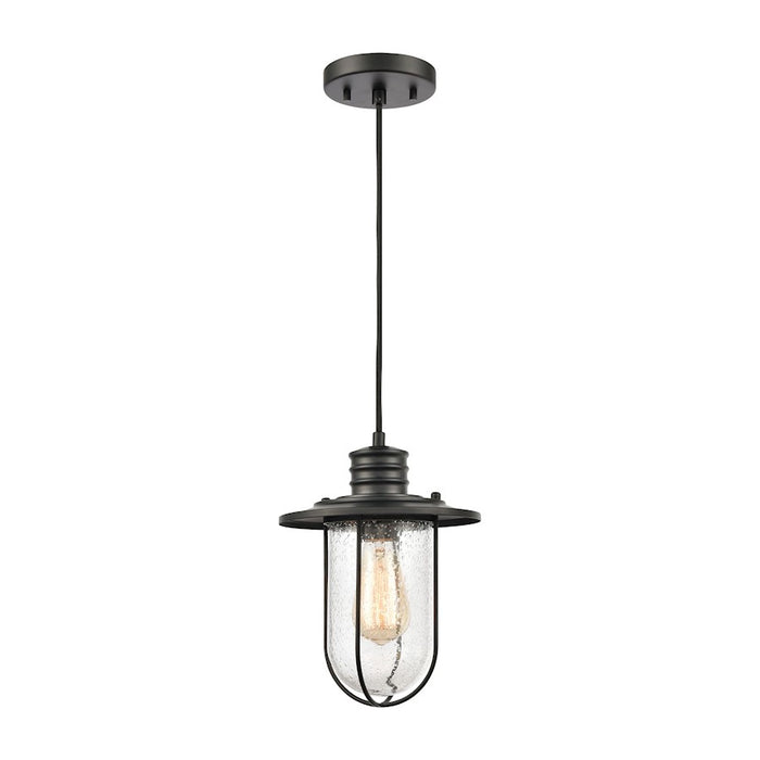 ELK Lighting Lakeshore Drive 1-Light Mini Pendant, Black/Seedy Glass