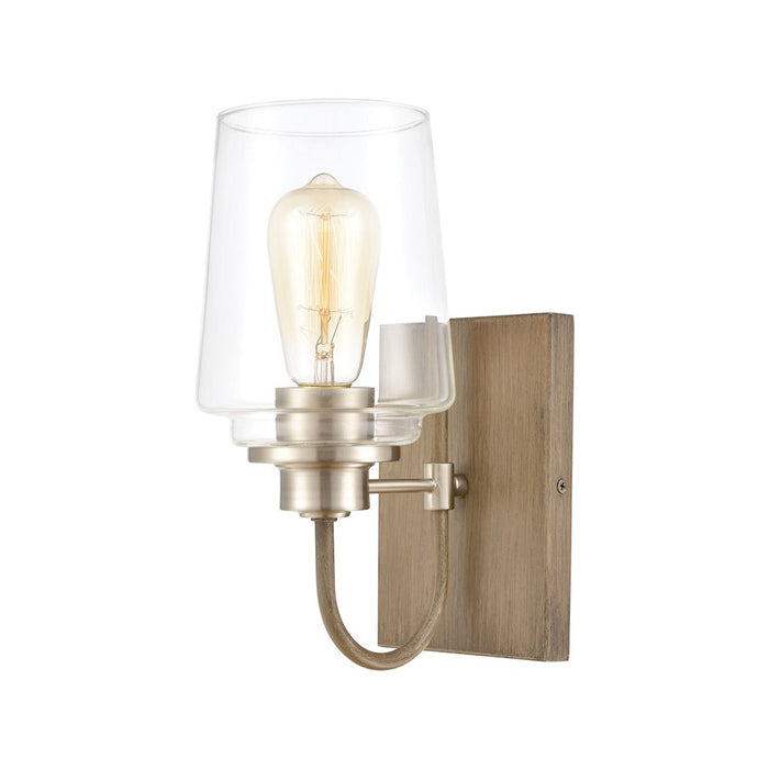ELK Lighting Bakersfield Wall Sconce Light, Light Wood/Clear Glass