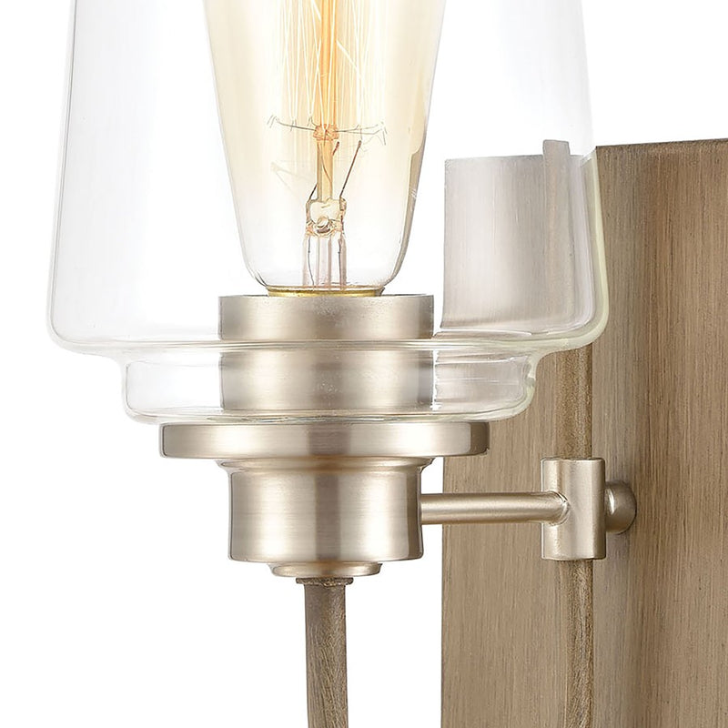 ELK Lighting Bakersfield Wall Sconce Light, Light Wood/Clear Glass