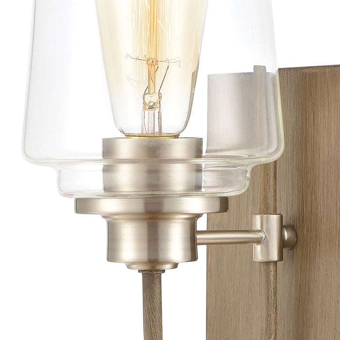ELK Lighting Bakersfield Wall Sconce Light, Light Wood/Clear Glass