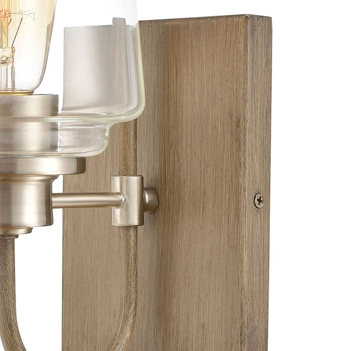 ELK Lighting Bakersfield Wall Sconce Light, Light Wood/Clear Glass
