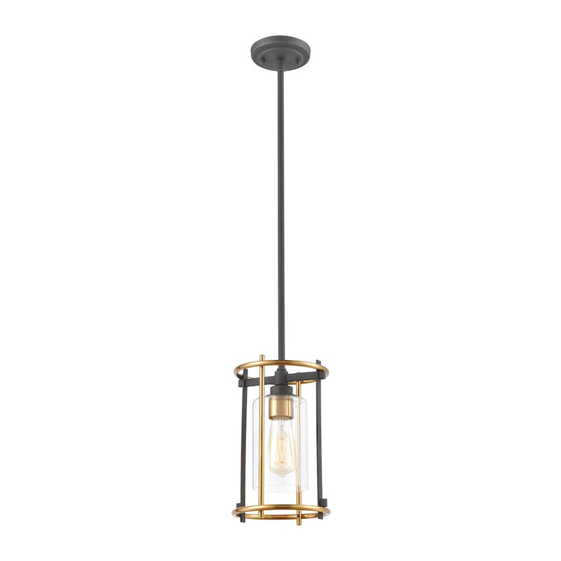 ELK Lighting Millington 1-Light Mini Pendant, Charcoal/Clear Glass