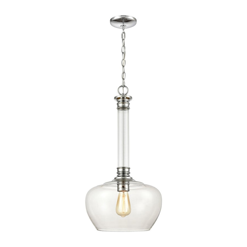 ELK Lighting Glasgow 1-Light Pendant, Polished Chrome/Clear Glass