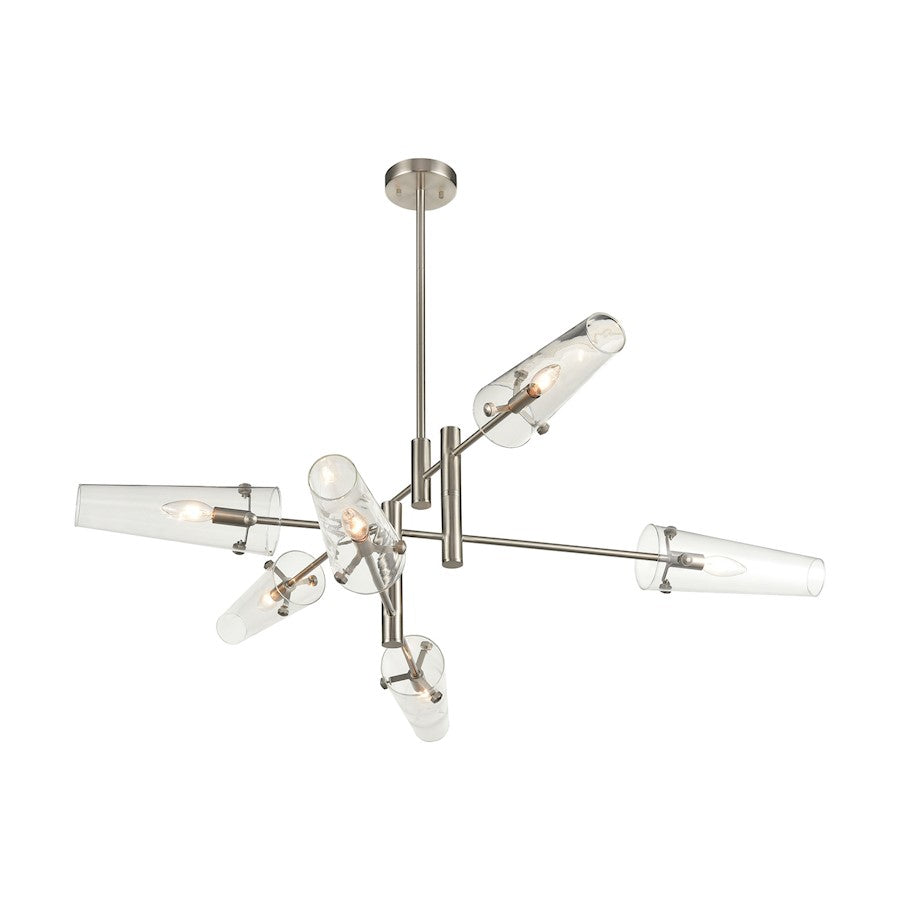 ELK Lighting Valante 6-Light 39" Chandelier, Satin Nickel/Clear Glass