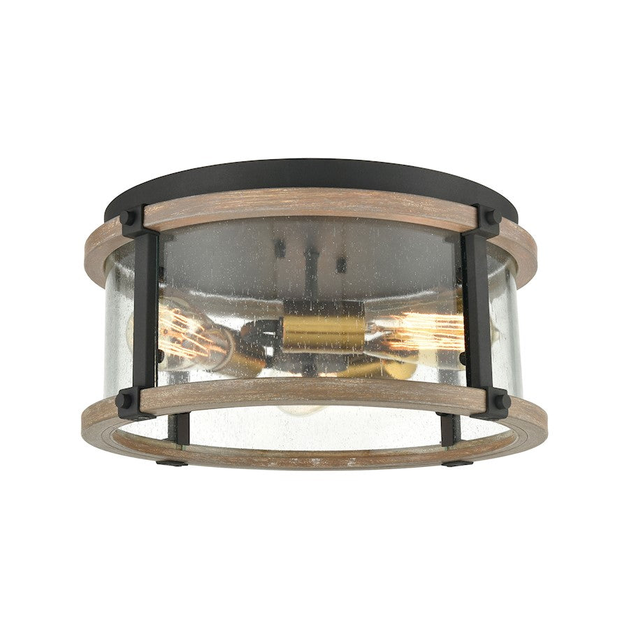 ELK Lighting Geringer 3-Light Flush, Charcoal & Beechwood/Seedy