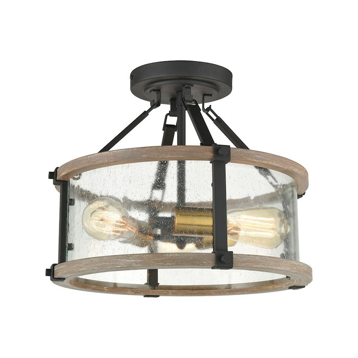 ELK Lighting Geringer 3-Light Semi Flush, Charcoal & Beechwood/Seedy