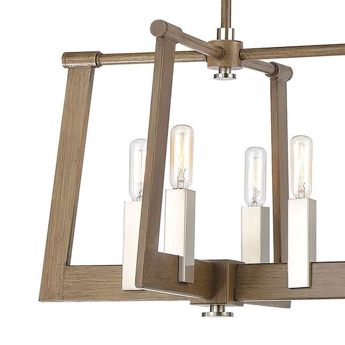 ELK Lighting Axis 8-Light Linear Chandelier, Light Wood and Nickel