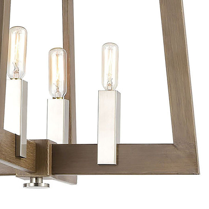 ELK Lighting Axis 8-Light Linear Chandelier, Light Wood and Nickel