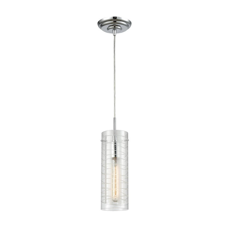 ELK Lighting Swirl 1-Light Mini Pendant, Chrome/Clear Etched Glass