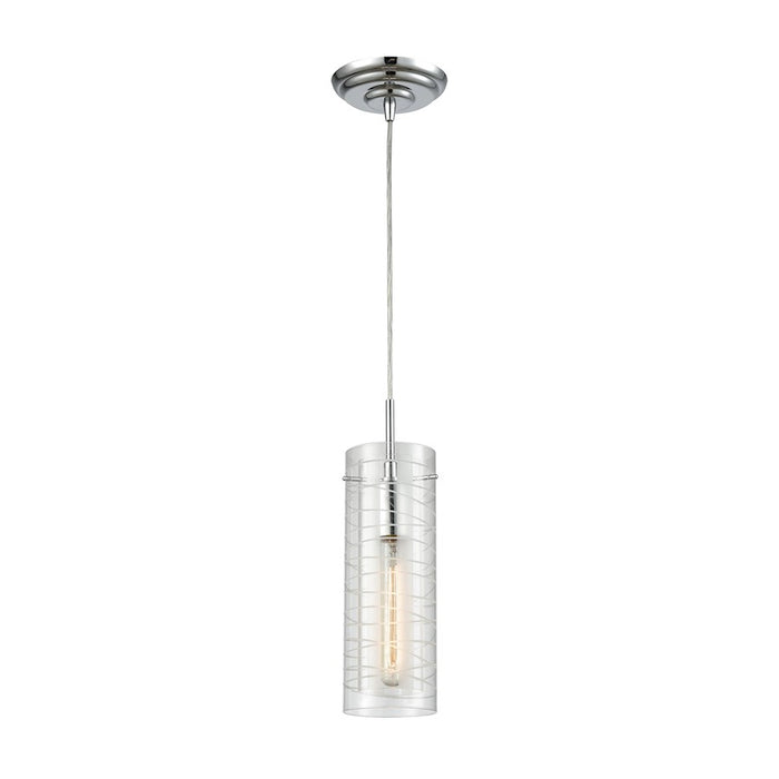 ELK Lighting Swirl 1-Light Mini Pendant, Chrome/Clear Etched Glass