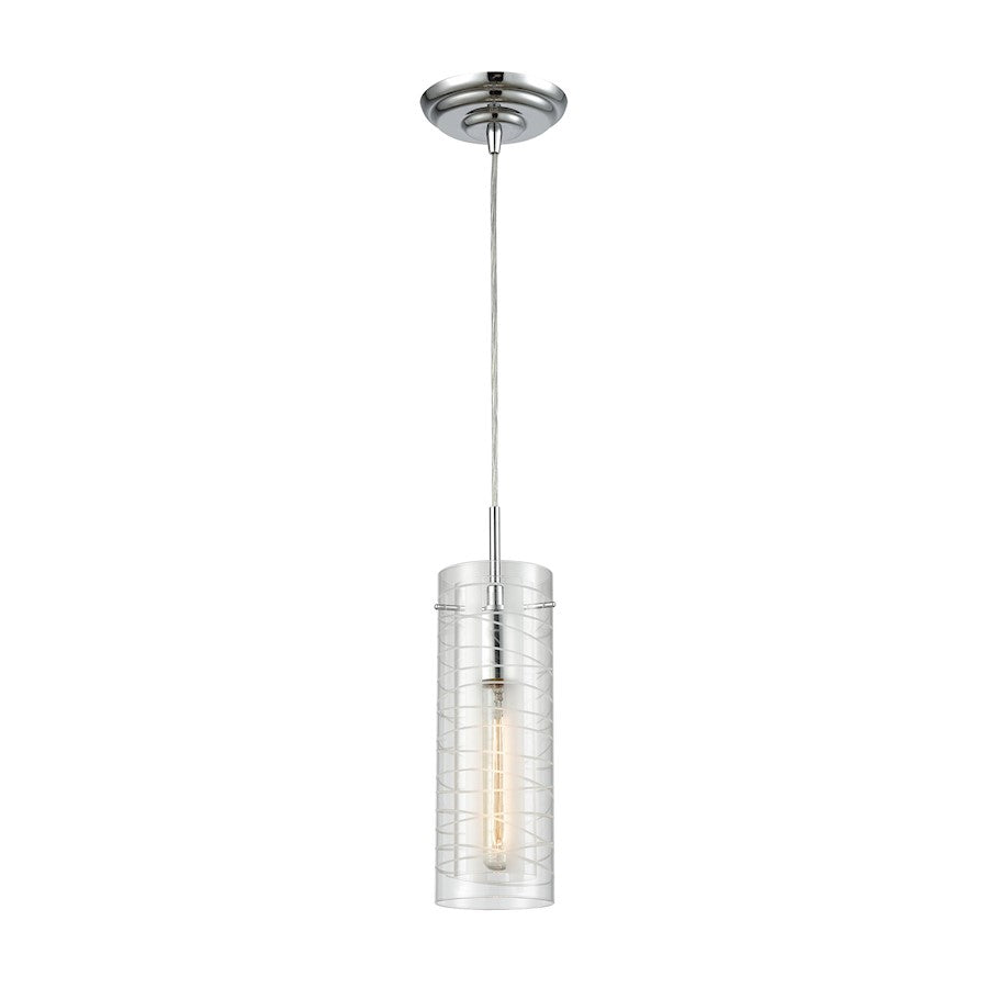 ELK Lighting Swirl 1-Light Mini Pendant, Chrome/Clear Etched Glass