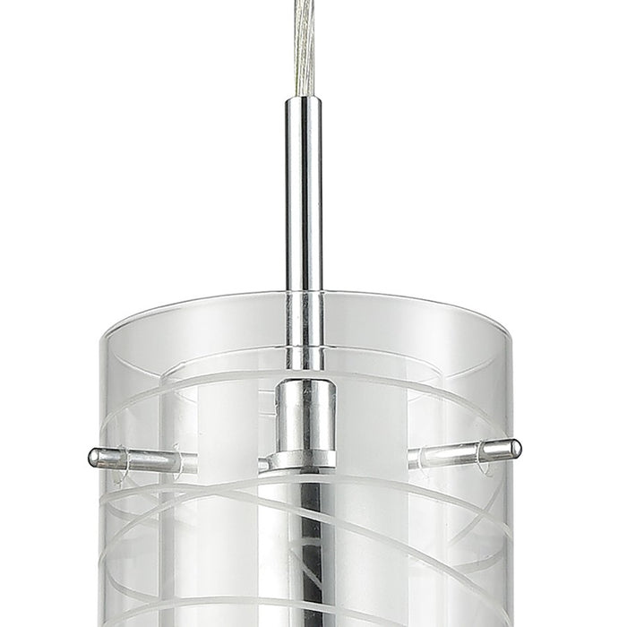 ELK Lighting Swirl 1-Light Mini Pendant, Chrome/Clear Etched Glass