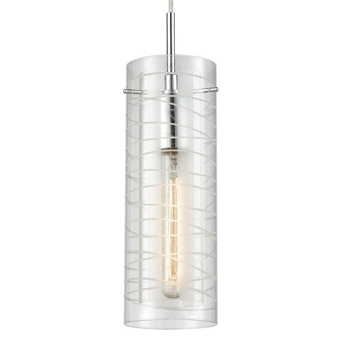 ELK Lighting Swirl 1-Light Mini Pendant, Chrome/Clear Etched Glass