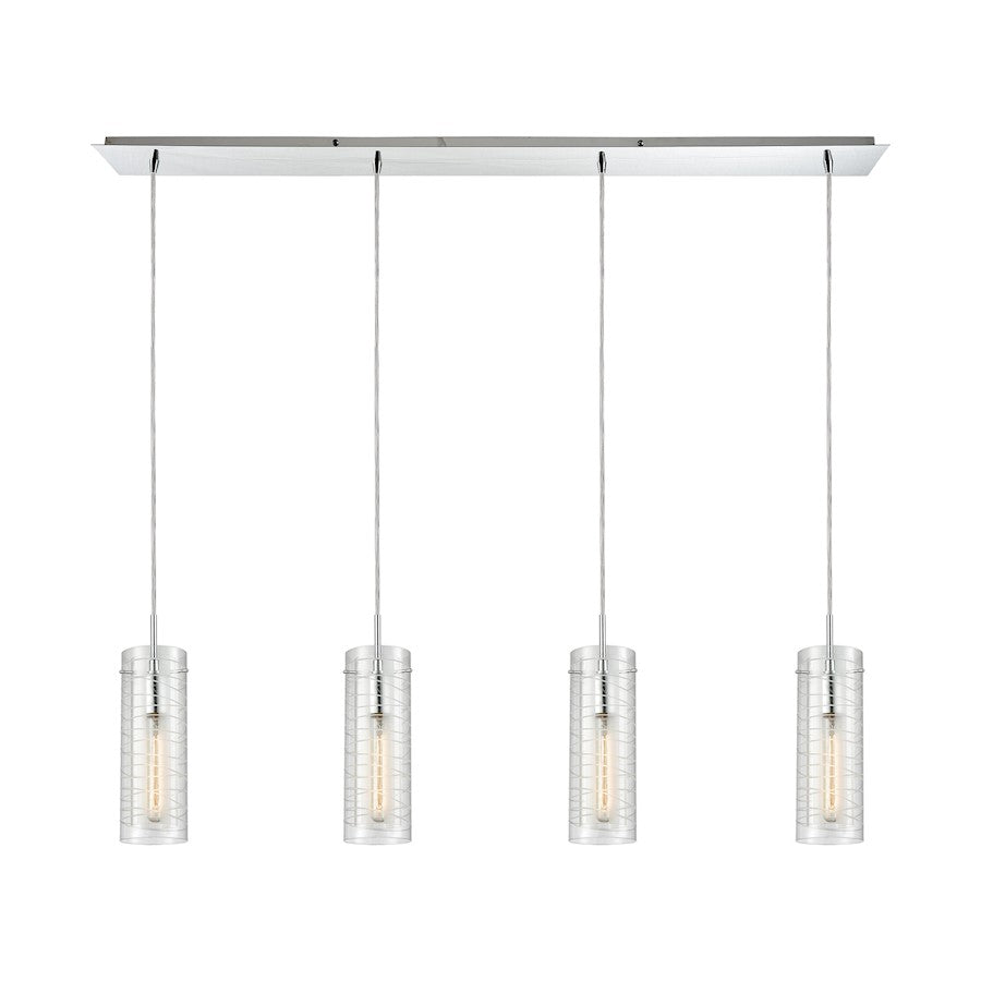 ELK Lighting Swirl 4-Light Linear Pendant, Chrome/Clear Etched Glass