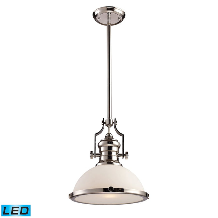 ELK Lighting Chadwick 1-Light Pendant, Nickel/White Glass, LED