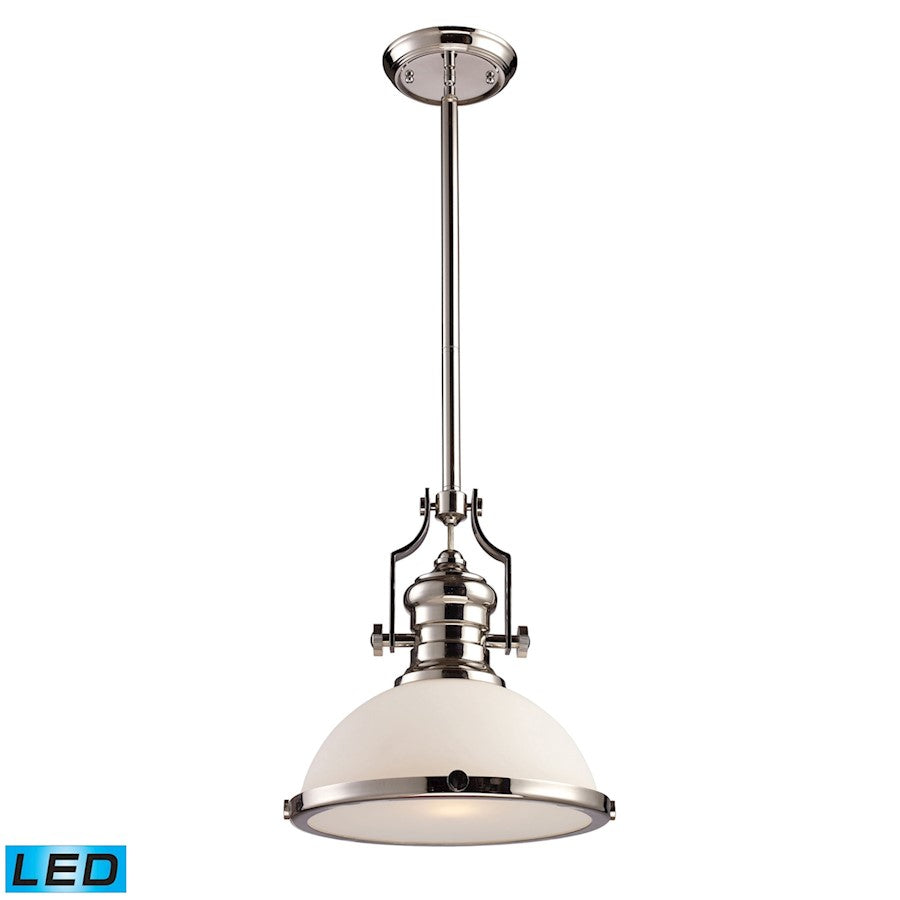 ELK Lighting Chadwick 1-Light Pendant, Nickel/White Glass, LED