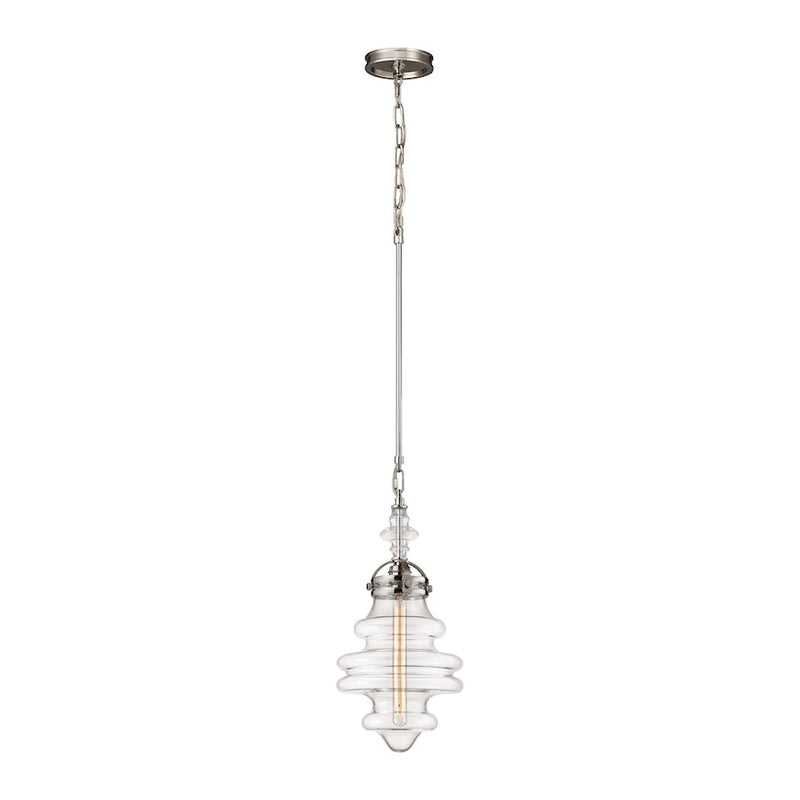 ELK Lighting Gramercy 1-Light 10" Mini Pendant, Polished Nickel/Clear
