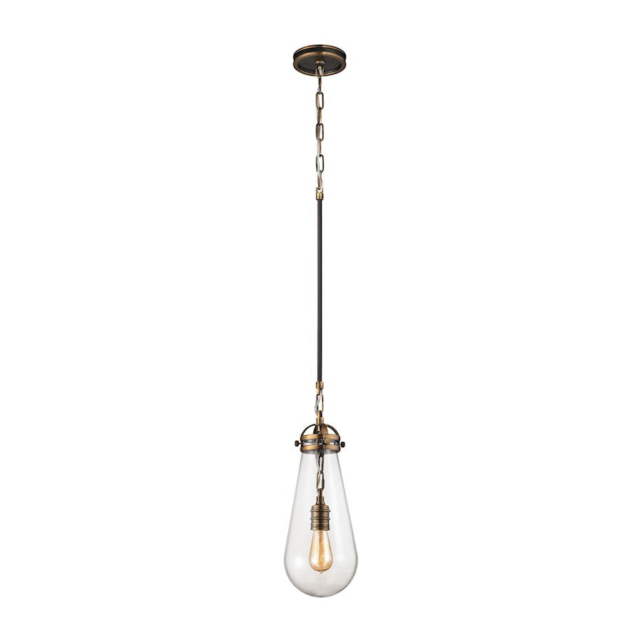 ELK Lighting Gramercy 1-Light Mini Pendant, Brass & Bronze/Clear