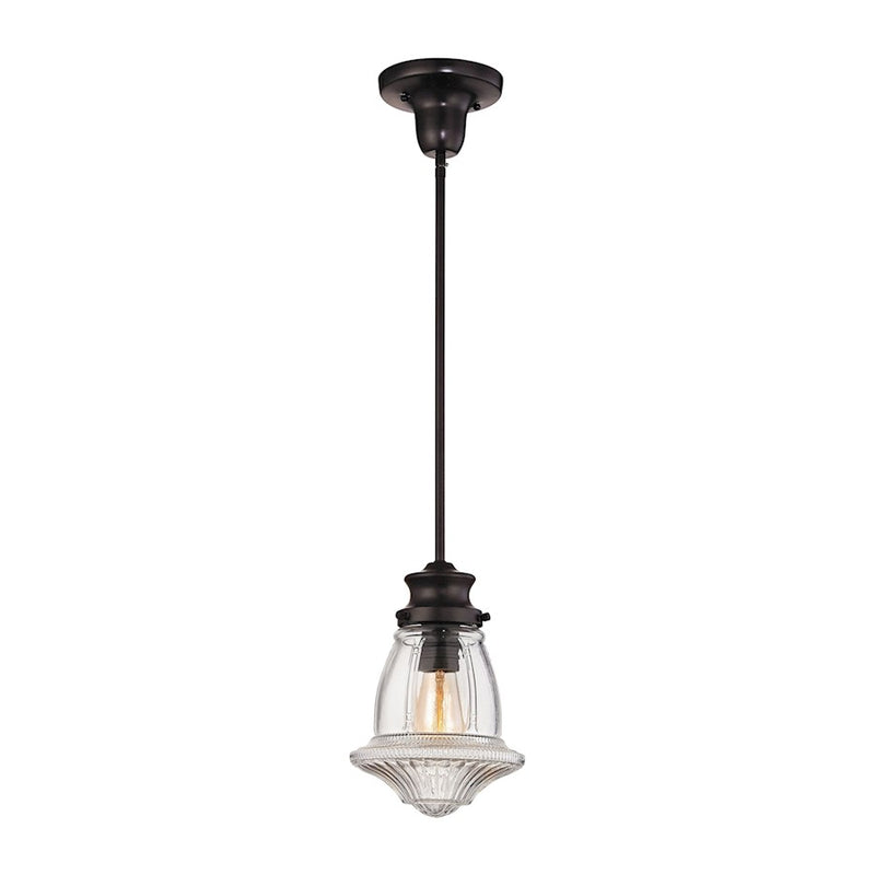 ELK Lighting Schoolhouse 1-Light Mini Pendant, Bronze/Reeded Clear