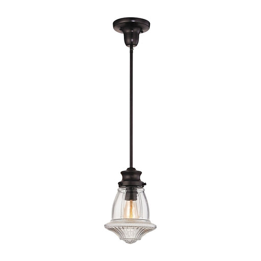 ELK Lighting Schoolhouse 1-Light Mini Pendant, Bronze/Reeded Clear