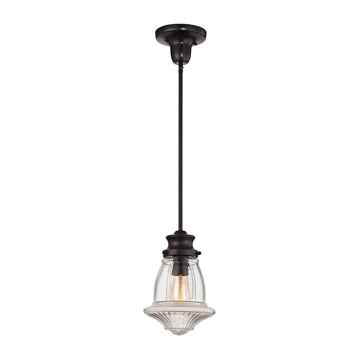 ELK Lighting Schoolhouse 1-Light Mini Pendant, Bronze/Reeded Clear