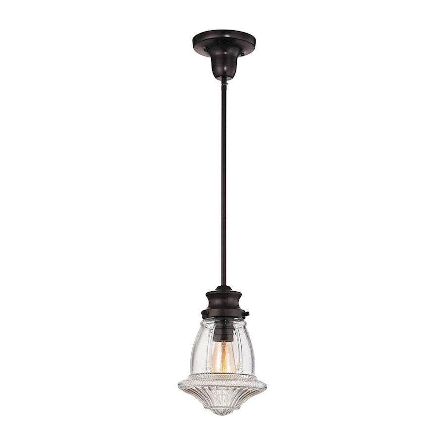ELK Lighting Schoolhouse 1-Light Mini Pendant, Bronze/Reeded Clear