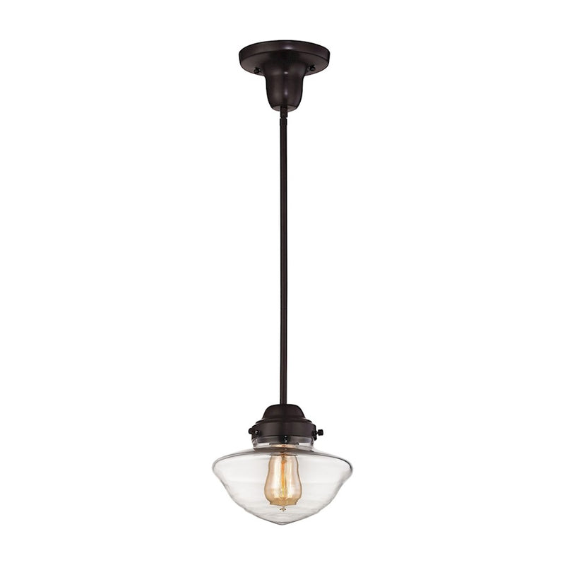 ELK Lighting Schoolhouse 1-Light Mini Pendant, Bronze/Clear