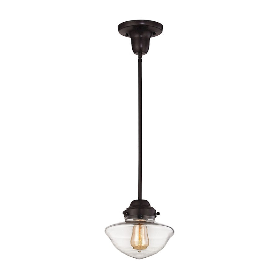 ELK Lighting Schoolhouse 1-Light Mini Pendant, Bronze/Clear