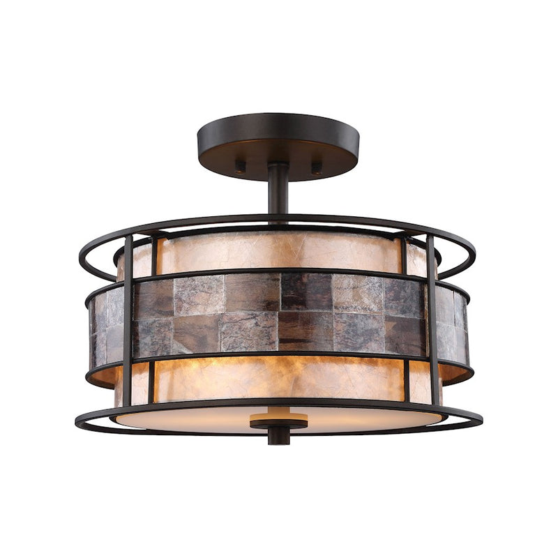 ELK Lighting Tremont 2-Light Semi Flush, Bronze/Brown & Tan Mica Shade
