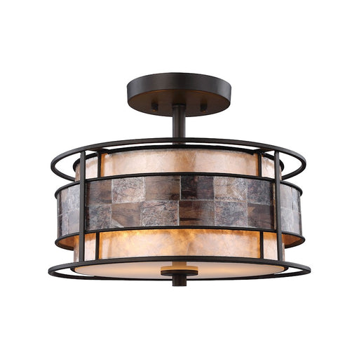 ELK Lighting Tremont 2-Light Semi Flush, Bronze/Brown & Tan Mica Shade