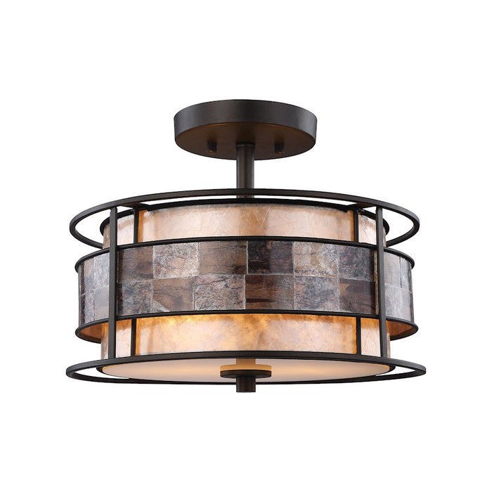 ELK Lighting Tremont 2-Light Semi Flush, Bronze/Brown & Tan Mica Shade