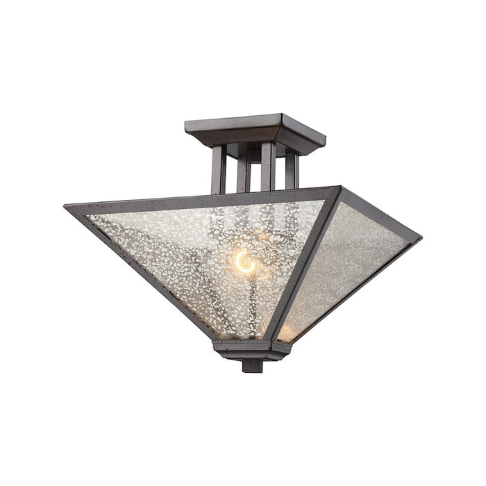 ELK Lighting Plano 2-Light Semi Flush, Rust Iron/Mercury Glass