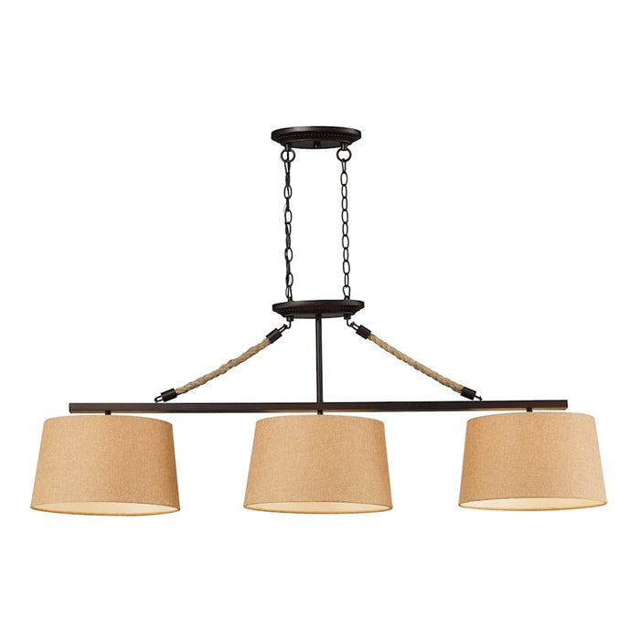 ELK Lighting Natural Rope 3-Light Island, Bronze/Tan Linen Shades