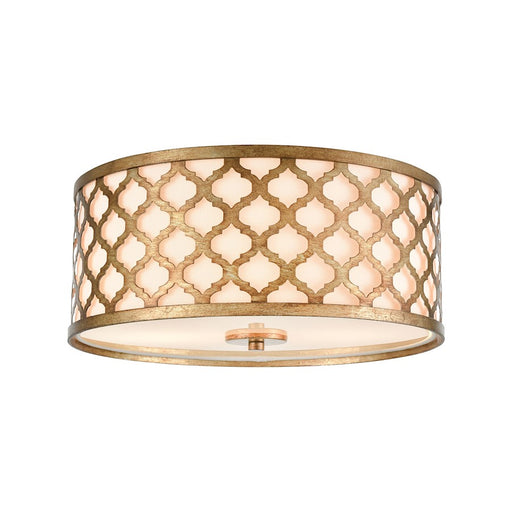ELK Lighting Arabesque 2-Light Flush, Bronze Gold/White Fabric Shade
