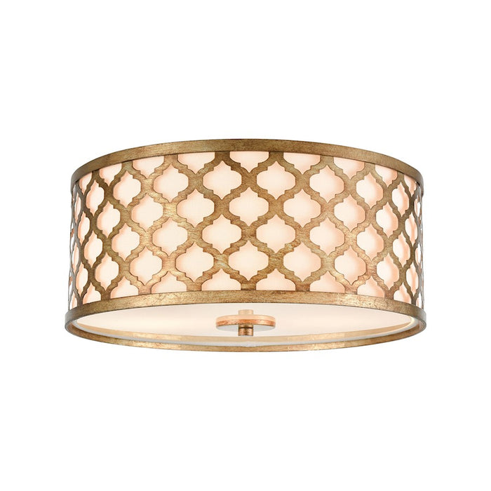 ELK Lighting Arabesque 2-Light Flush, Bronze Gold/White Fabric Shade