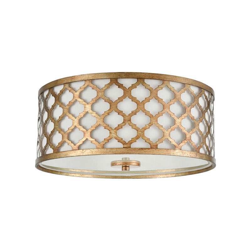 ELK Lighting Arabesque 2-Light Flush, Bronze Gold/White Fabric Shade