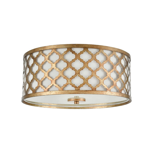 ELK Lighting Arabesque 2-Light Flush, Bronze Gold/White Fabric Shade