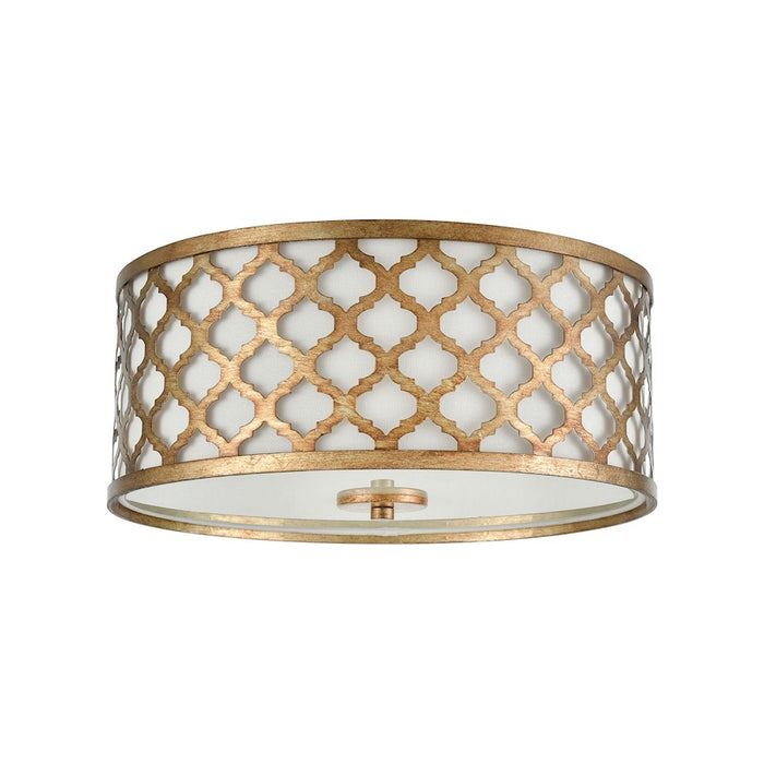 ELK Lighting Arabesque 2-Light Flush, Bronze Gold/White Fabric Shade