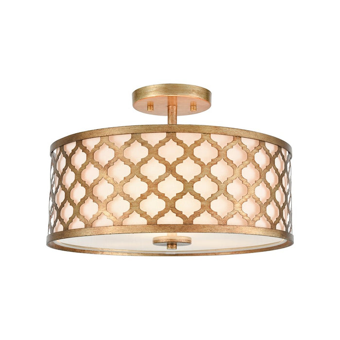 ELK Lighting Arabesque 3-Light Semi Flush, Bronze Gold/White Fabric
