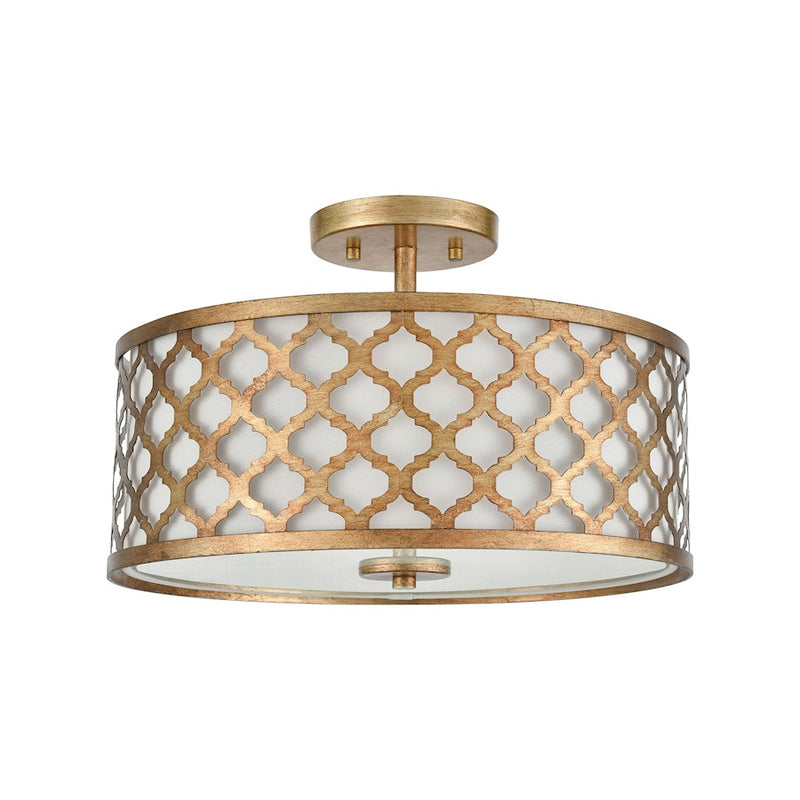 ELK Lighting Arabesque 3-Light Semi Flush, Bronze Gold/White Fabric