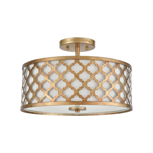 ELK Lighting Arabesque 3-Light Semi Flush, Bronze Gold/White Fabric