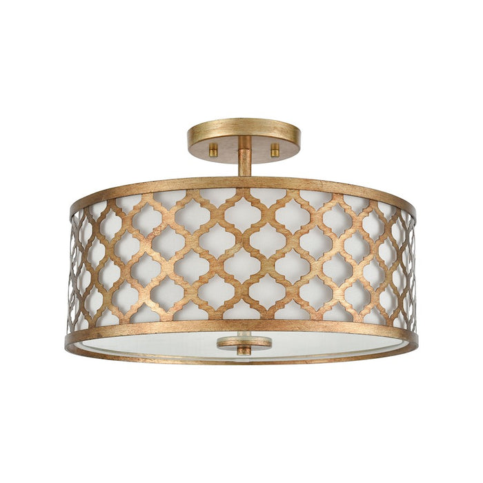 ELK Lighting Arabesque 3-Light Semi Flush, Bronze Gold/White Fabric