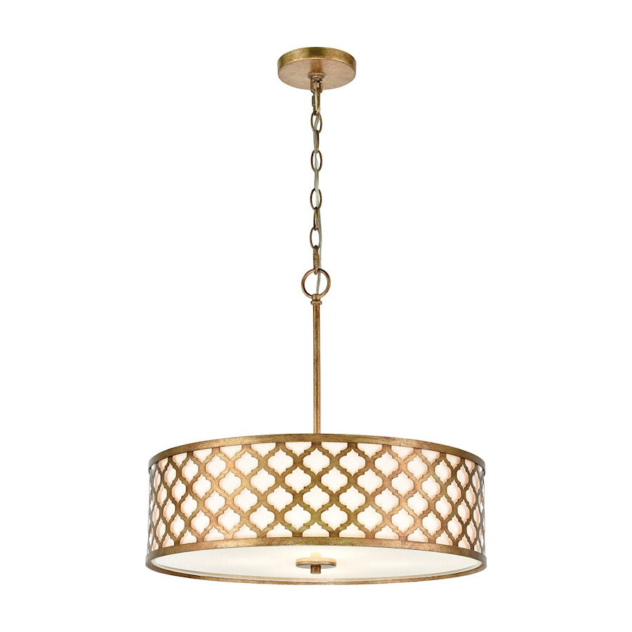 ELK Lighting Arabesque 4-Light Chandelier, Bronze Gold/White Fabric
