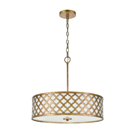 ELK Lighting Arabesque 4-Light Chandelier, Bronze Gold/White Fabric