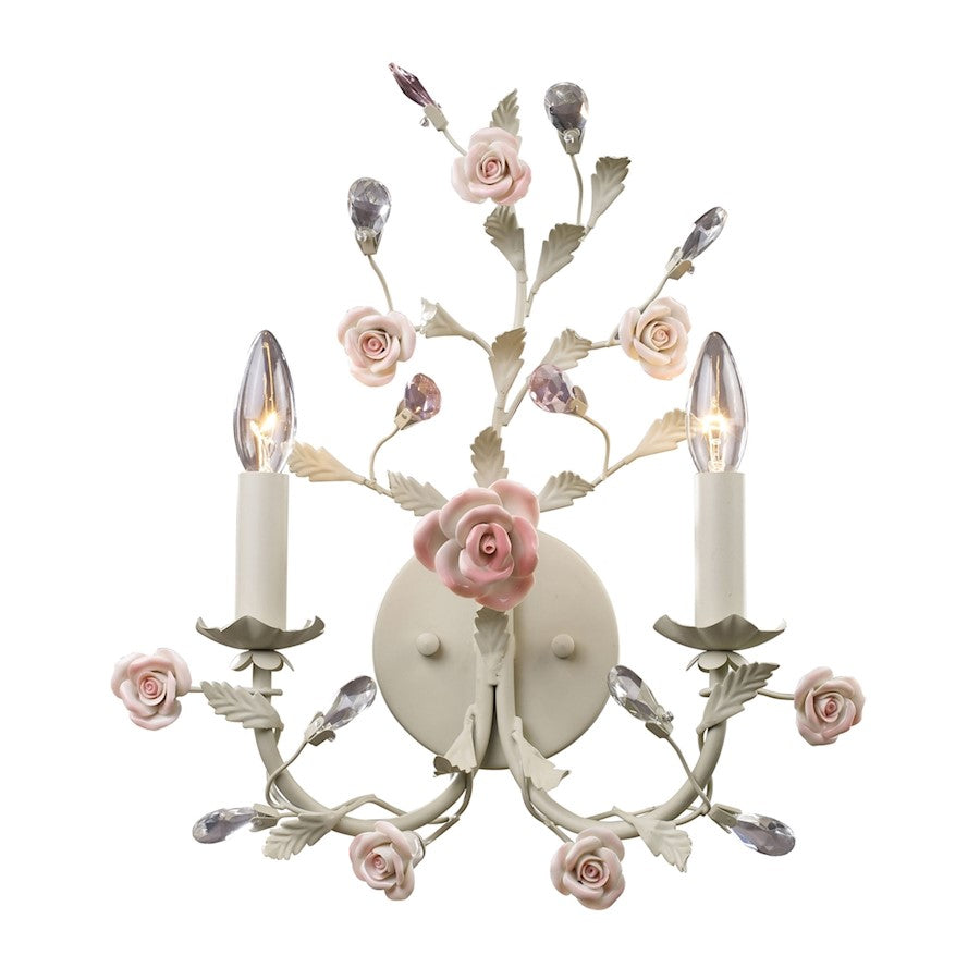 ELK Lighting Heritage 2-Light Wall, Cream/Porcelain Roses & Crystal