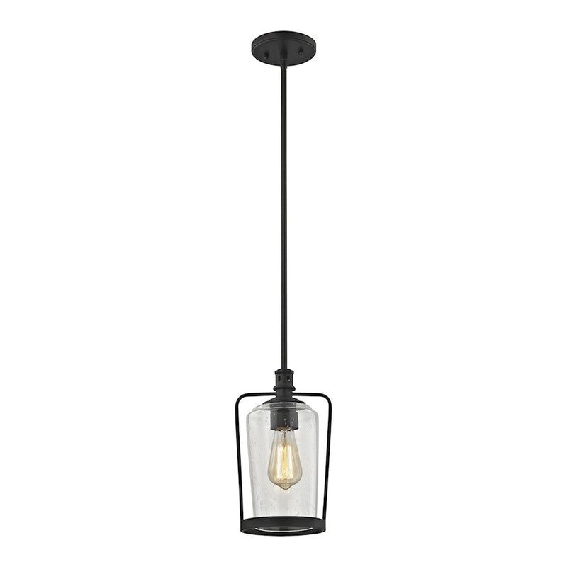 ELK Lighting Hamel 1-Light Mini Pendant, Bronze/Clear Seedy Glass