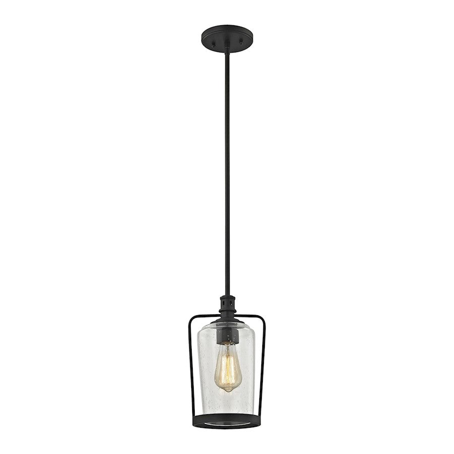 ELK Lighting Hamel 1-Light Mini Pendant, Bronze/Clear Seedy Glass